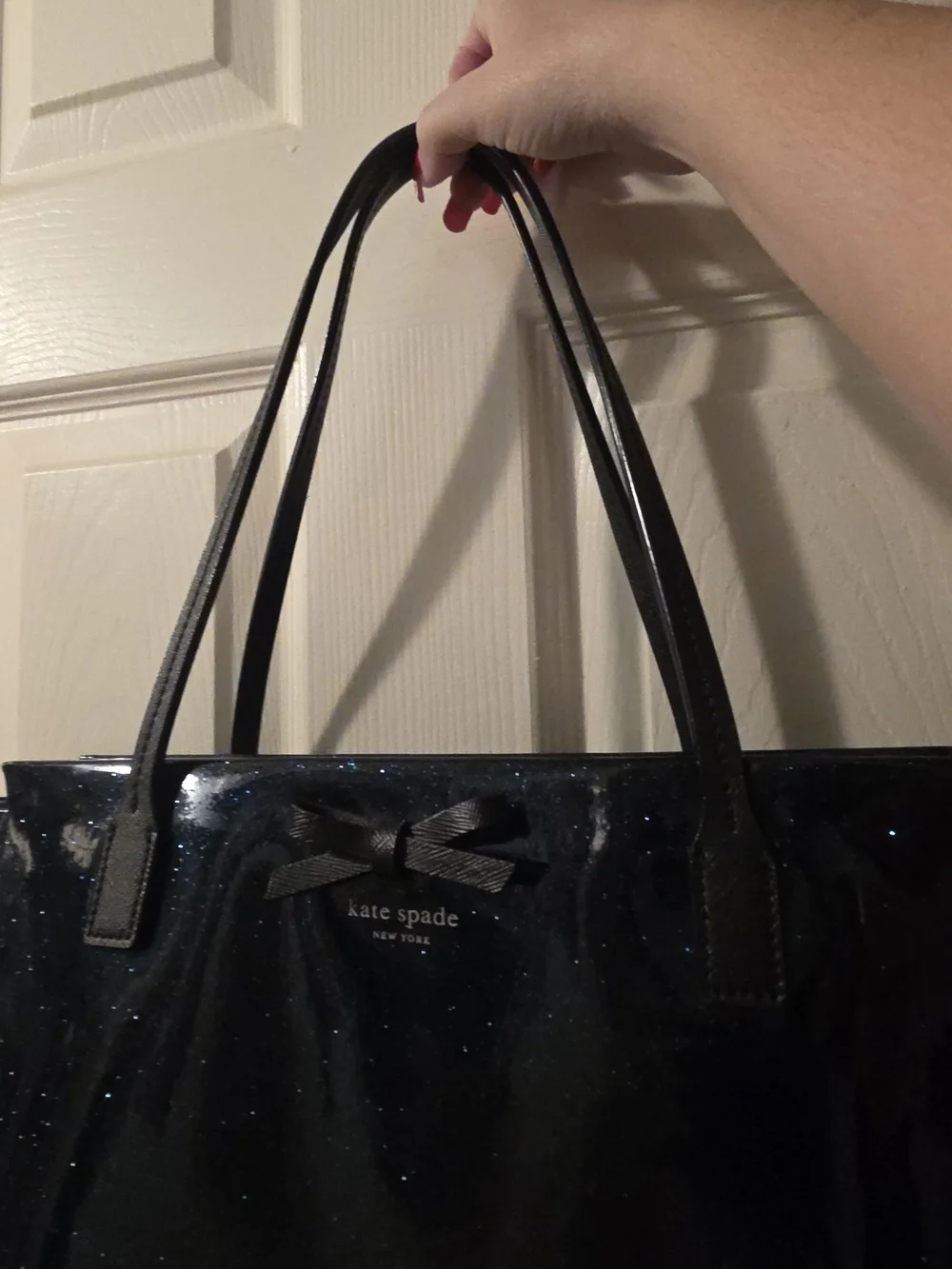 Kate Spade DARK BLUE Glitter Tote Bag Great For Winter!! Waterproof
